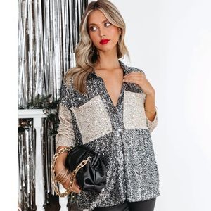 SEQUIN BUTTON DOWN Blouse